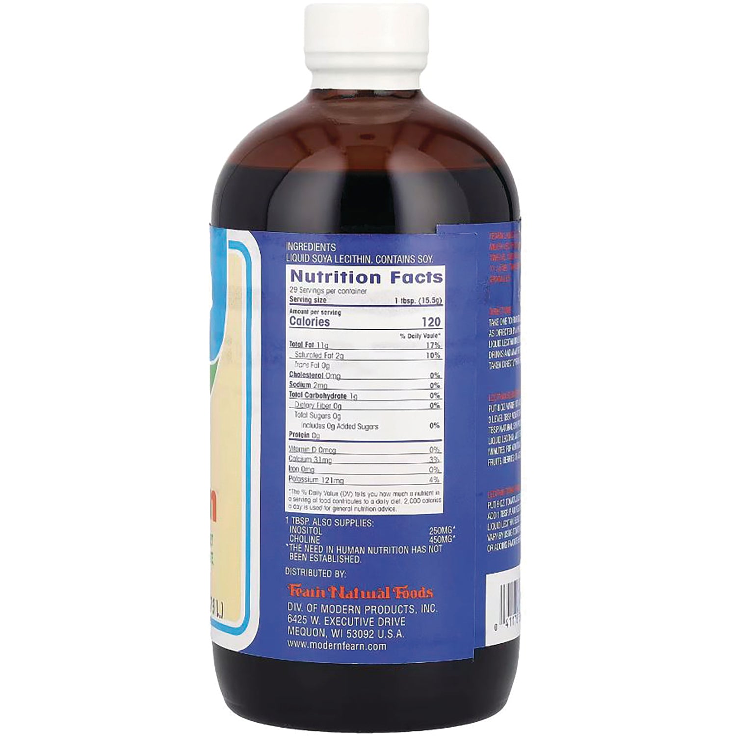 FRN001 | Back label showing Nutrition Facts panel, ingredients, and distributor info on blue-labeled brown bottle