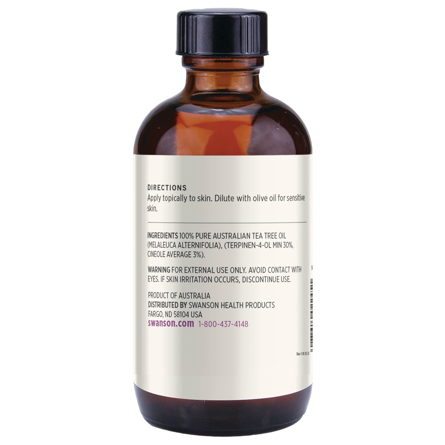 SWU245 | Back label with directions, ingredients, and warnings for Australian tea tree oil