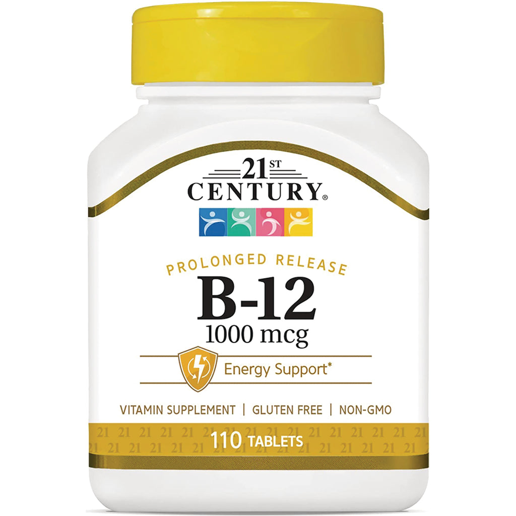CNT168 | 21st Century B-12 1000 mcg prolonged release vitamin supplement bottle, 110 tablets, gluten free non-GMO - Thumbnail