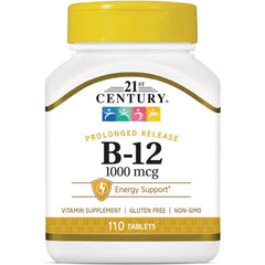 CNT168 | 21st Century B-12 1000 mcg prolonged release vitamin supplement bottle, 110 tablets, gluten free non-GMO