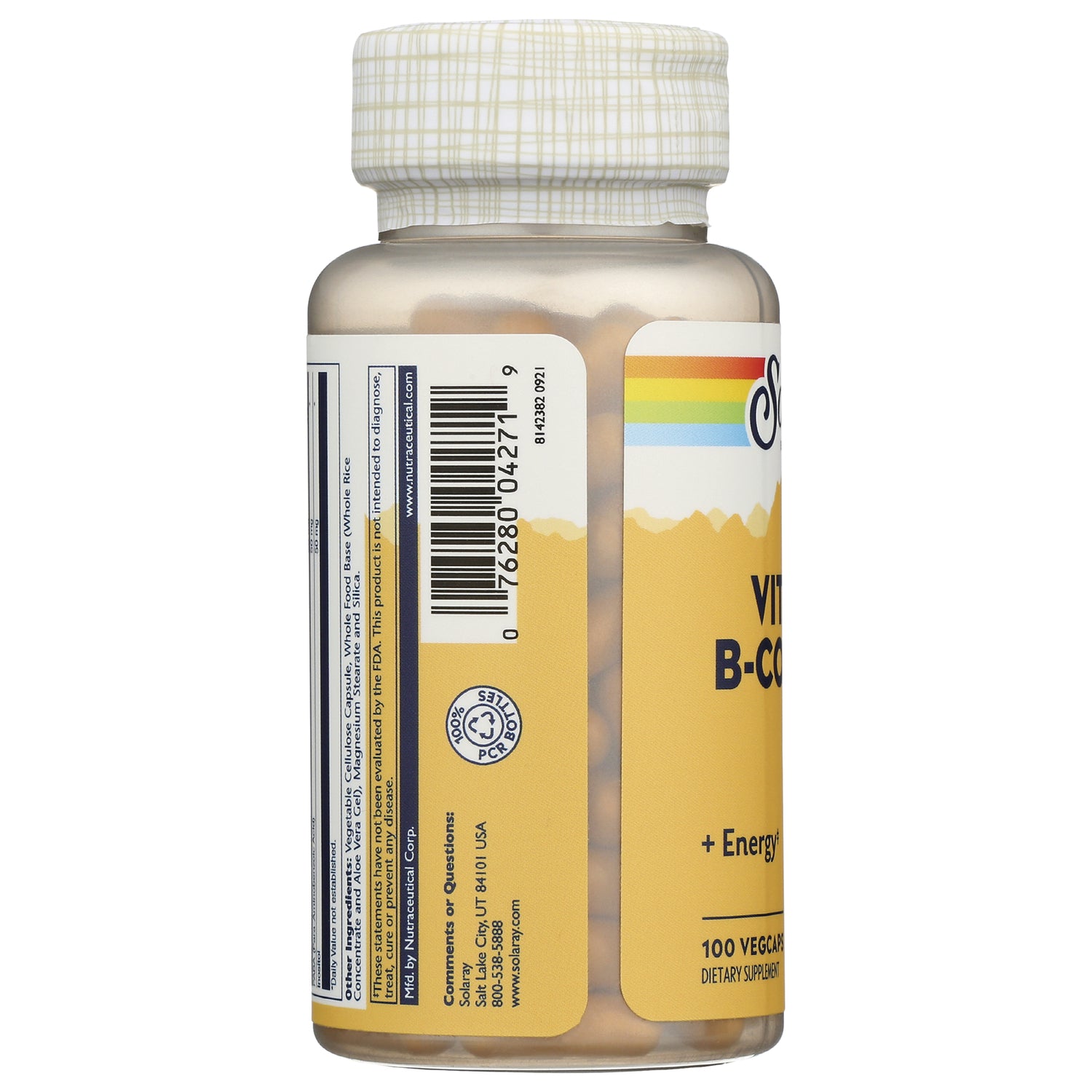 SLR238 | Supplement bottle back label with barcode; Vitamin B-Complex, 100 vegcaps