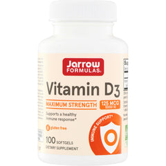 JR173 | Jarrow Formulas Vitamin D3 Maximum Strength 125 mcg (5000 IU), 100 softgels, gluten free