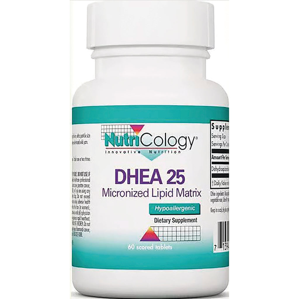 NCL106 | NutriCology DHEA 25 micronized lipid matrix dietary supplement bottle with teal label, 60 tablets - Thumbnail