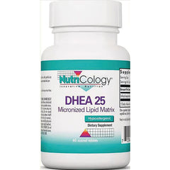 NCL106 | NutriCology DHEA 25 micronized lipid matrix dietary supplement bottle with teal label, 60 tablets