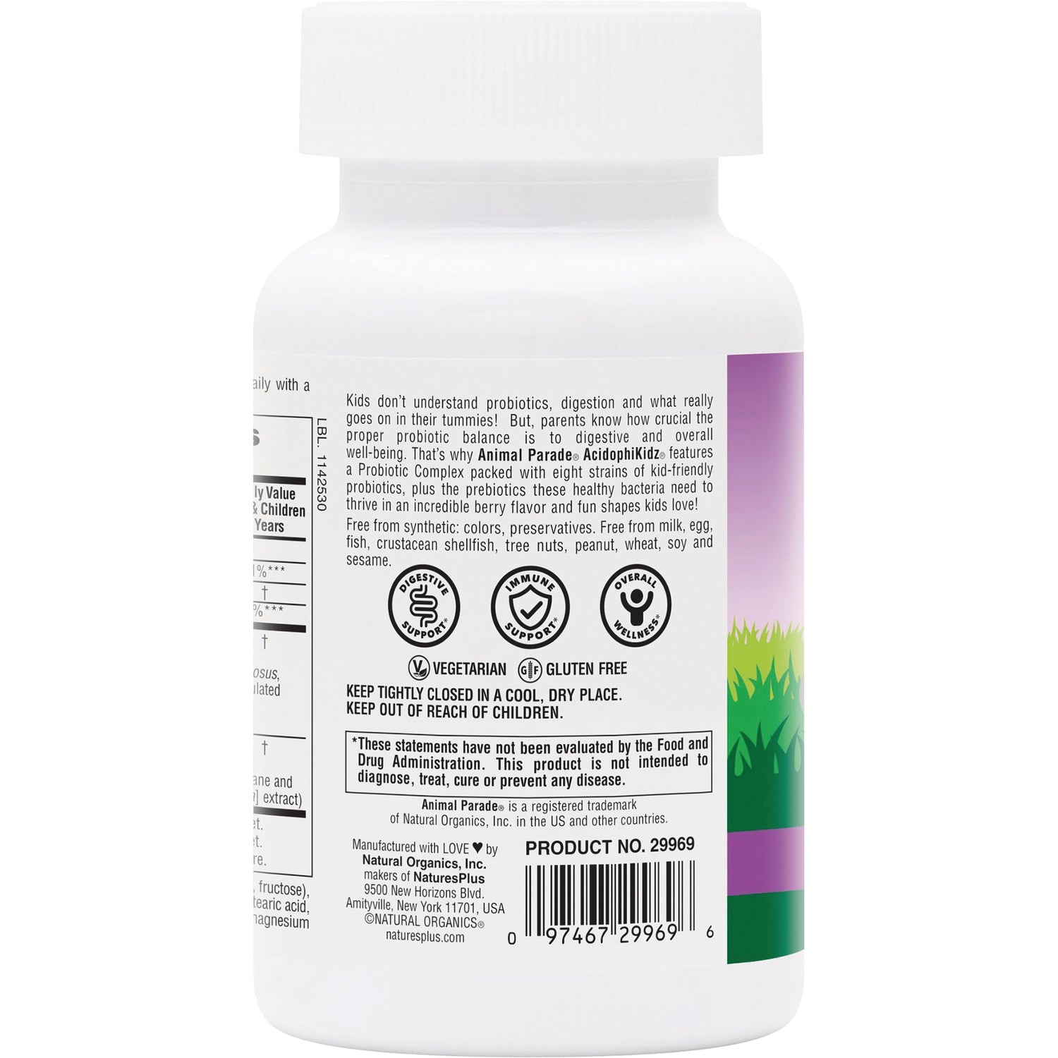 NTP062 | back label of white supplement bottle showing product text, vegetarian and gluten free icons and barcode