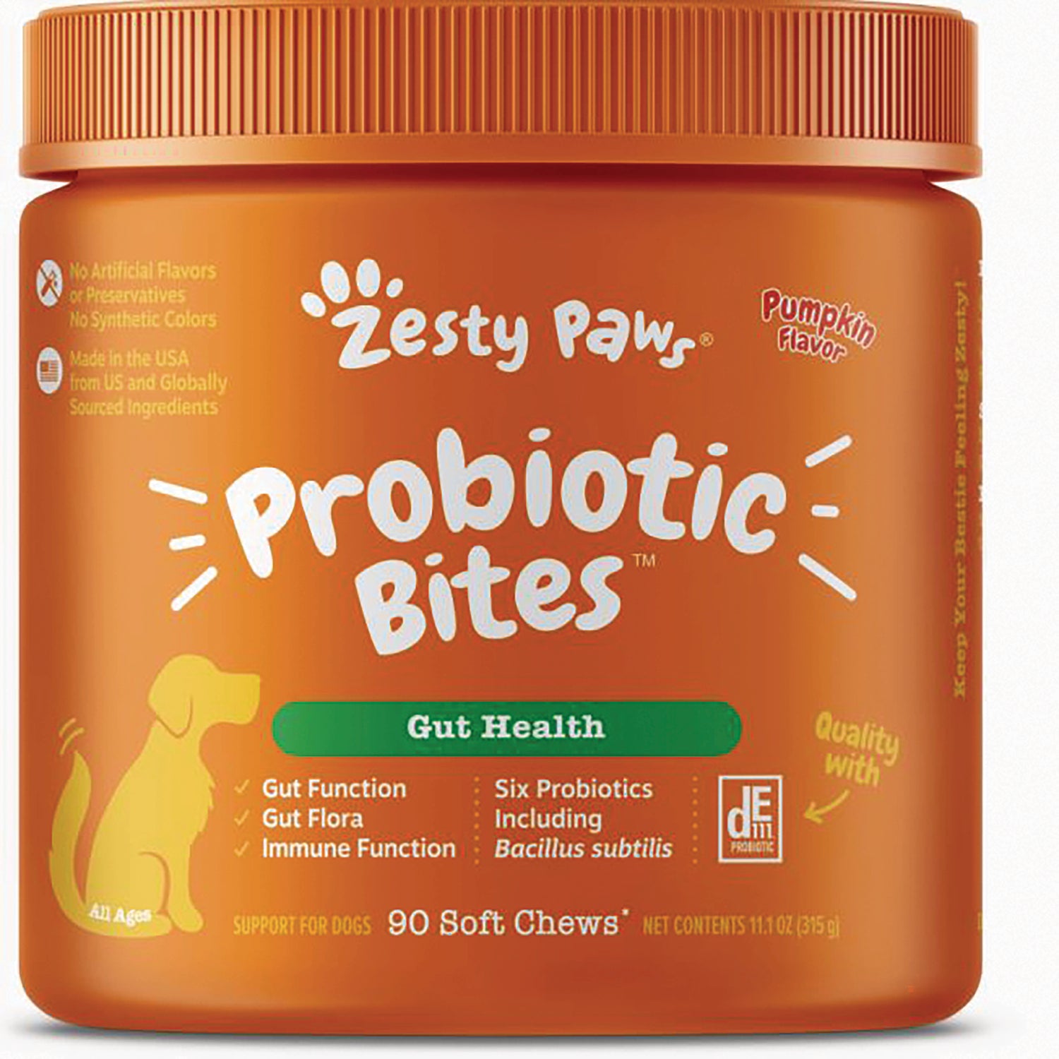 ZPW006 | Zesty Paws Probiotic Bites for dogs, Gut Health, Pumpkin flavor, 90 soft chews