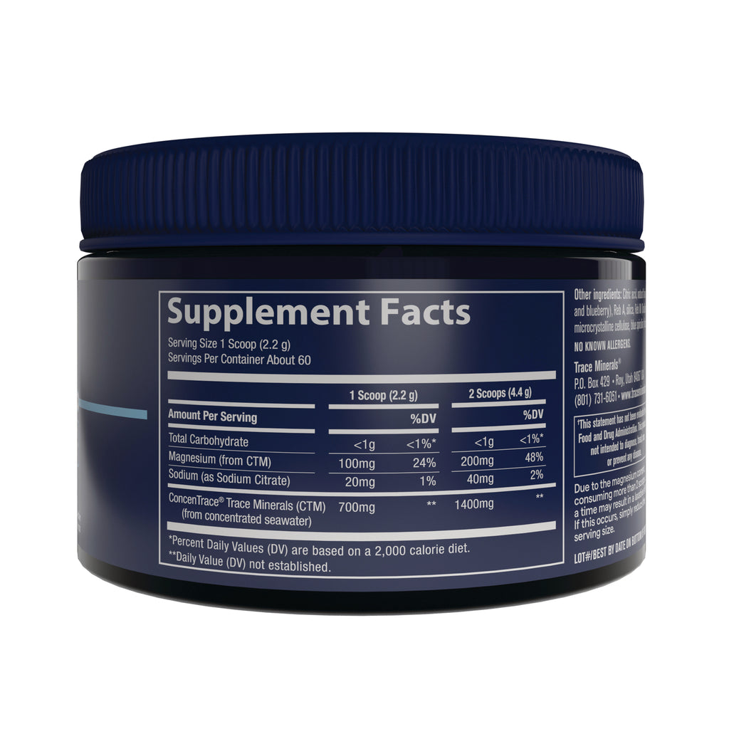 TM165 | Back label showing Supplement Facts panel on dark blue supplement jar - Thumbnail
