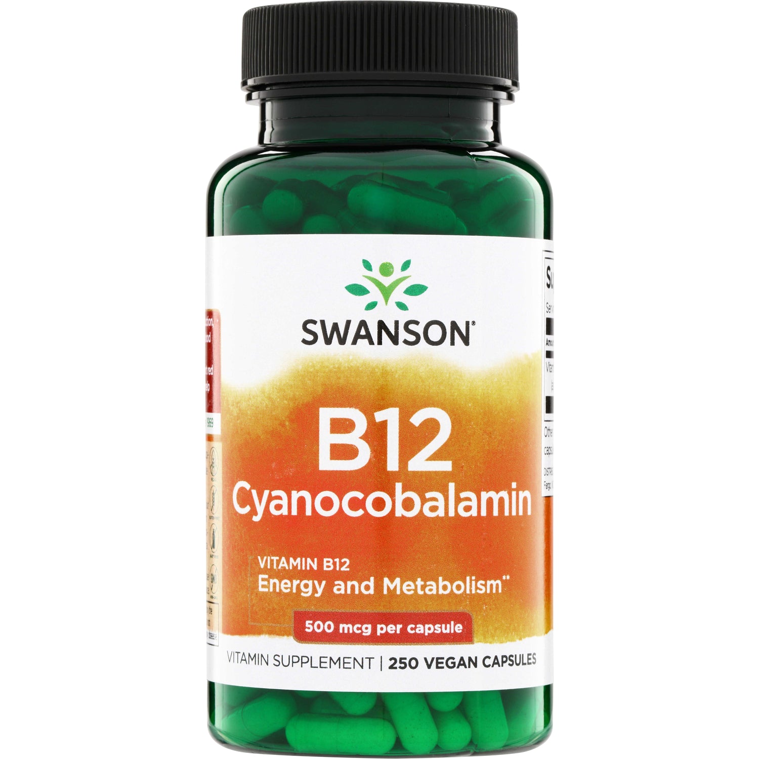 SW031 | Swanson B12 Cyanocobalamin, 500 mcg per capsule, 250 vegan capsules