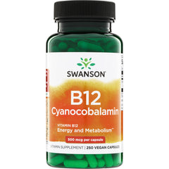 SW031 | Swanson B12 Cyanocobalamin, 500 mcg per capsule, 250 vegan capsules