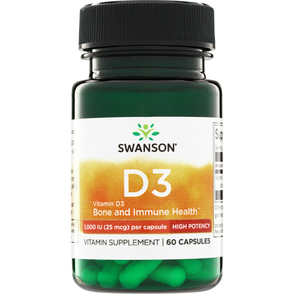 SW1510 | Swanson Vitamin D3 1,000 IU (25 mcg) High Potency, Bone and Immune Health, 60 capsules - Thumbnail