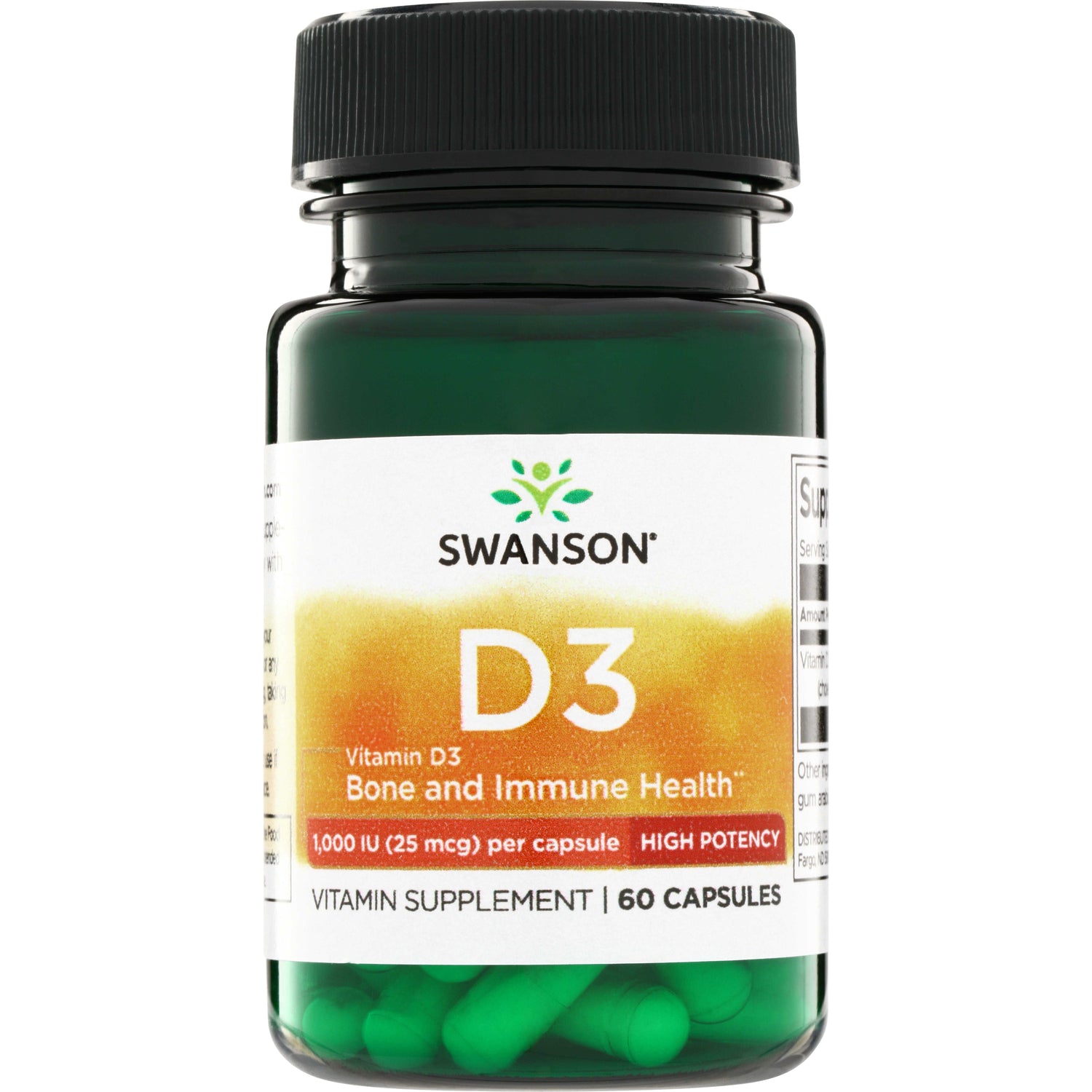 SW1510 | Swanson Vitamin D3 1,000 IU (25 mcg) High Potency, Bone and Immune Health, 60 capsules