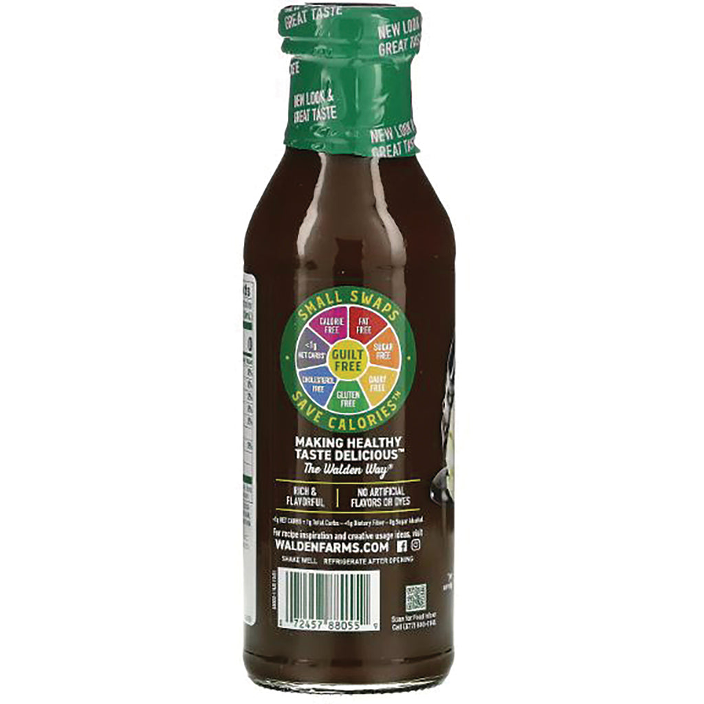 WAL005 | Back of Walden Farms bottle showing label with Small Swaps Save Calories and Guilt Free text, barcode, and website - Thumbnail