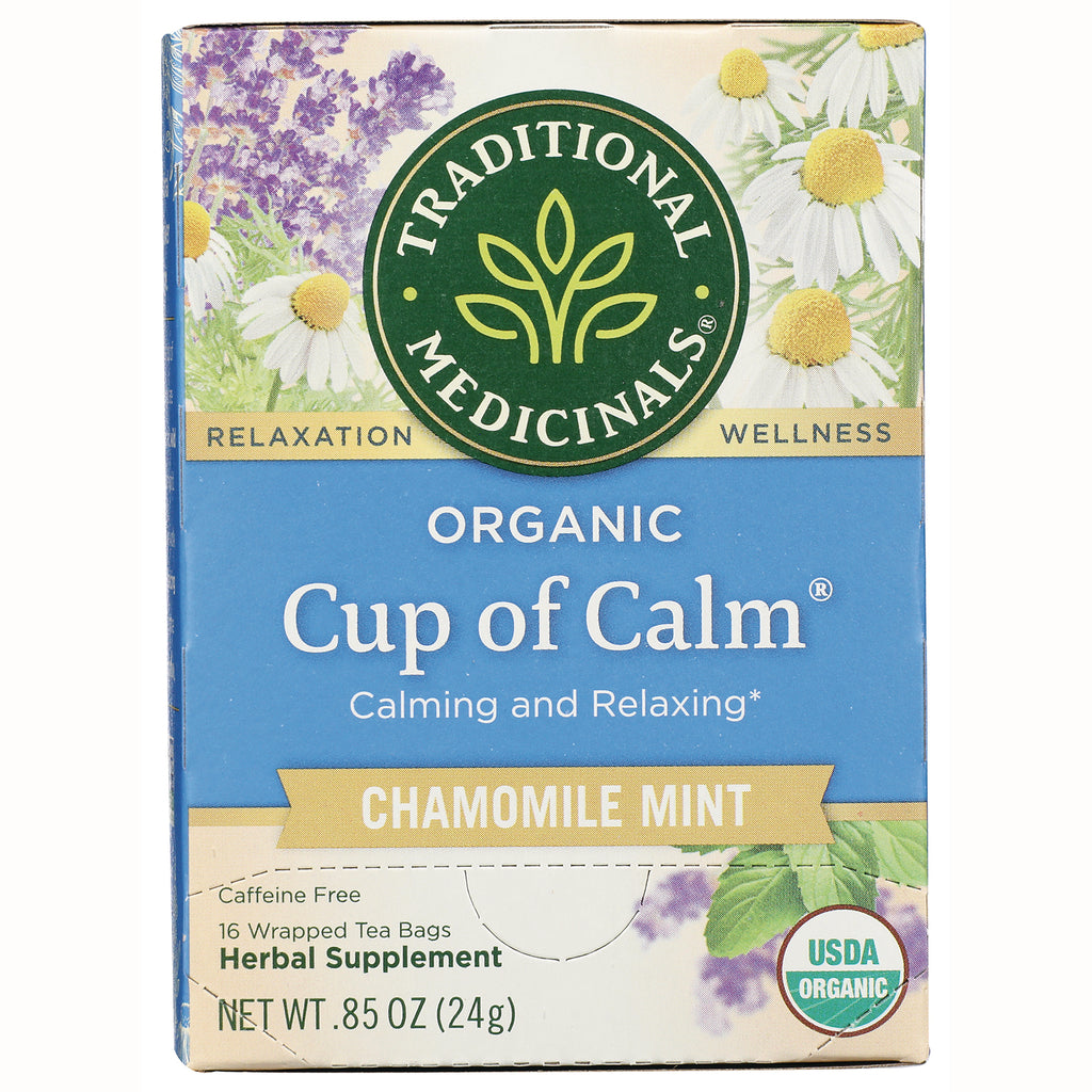 TMD015 | Traditional Medicinals Organic Cup of Calm Chamomile Mint tea box front, caffeine free, 16 tea bags - Thumbnail