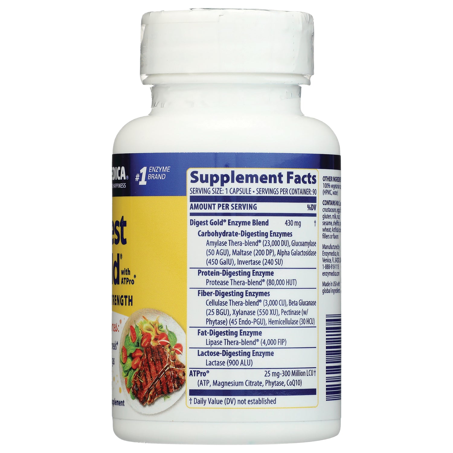 EMD009 | Supplement Facts panel on bottle back showing serving size and enzyme blend details
