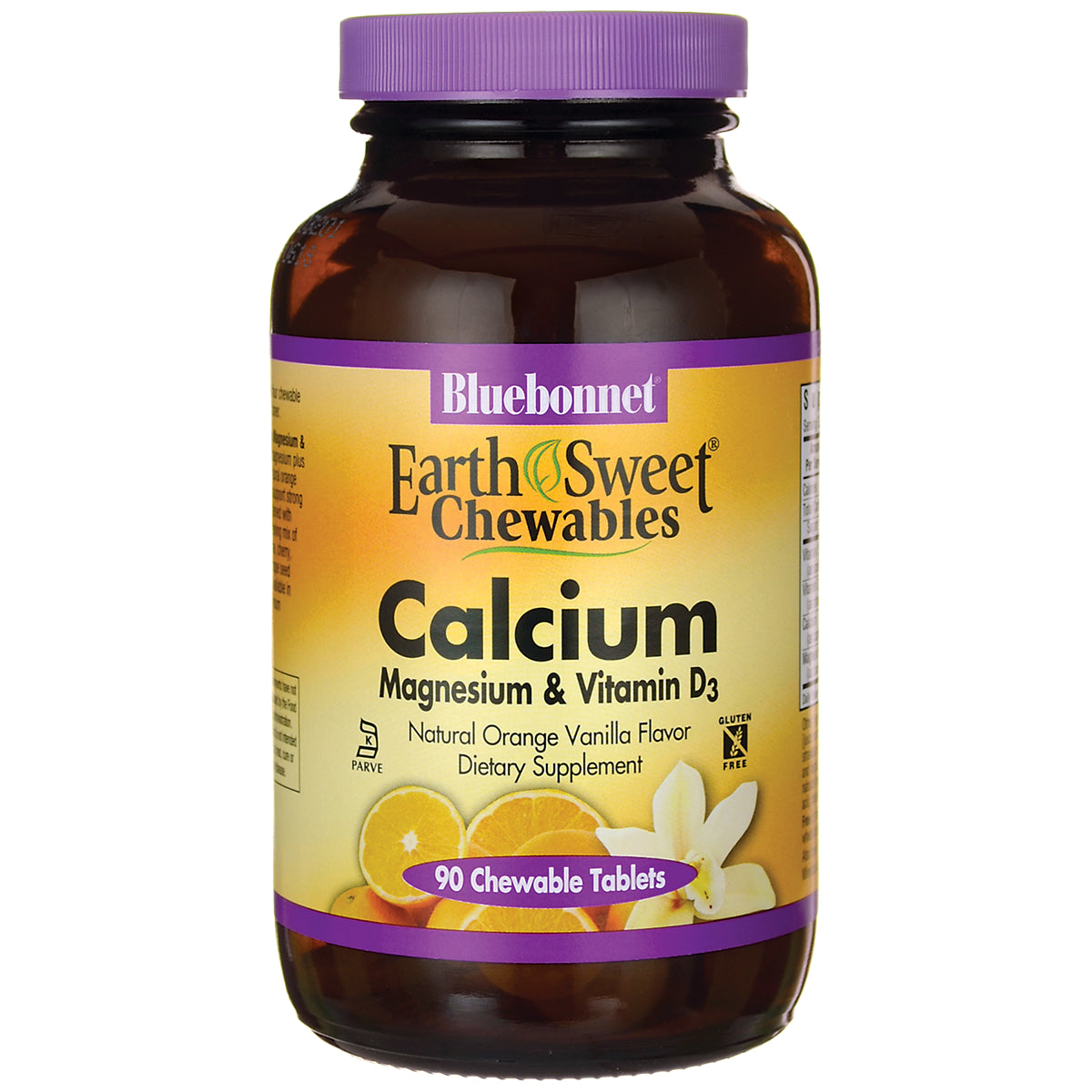 BLU139 | Bluebonnet EarthSweet Chewables Calcium with Magnesium and Vitamin D3 natural orange vanilla flavor, 90 chewable tablets