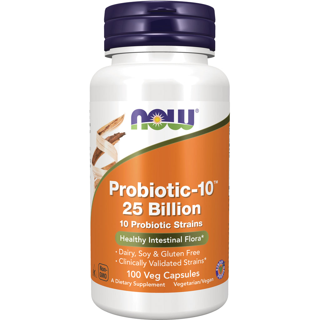 NWF1313 | NOW Probiotic-10 25 Billion, 10 probiotic strains, 100 veg capsules front bottle - Thumbnail