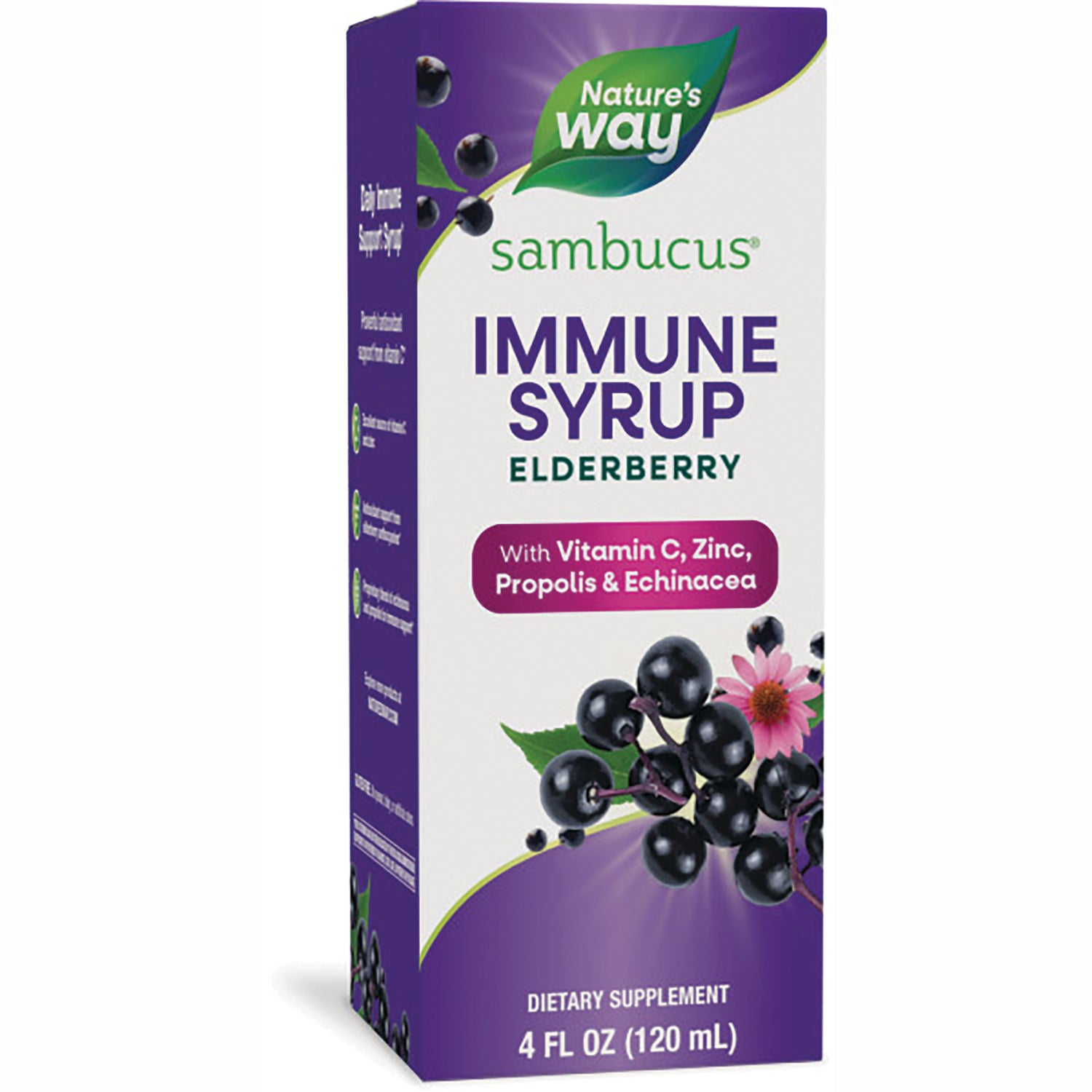 NW665 | Nature's Way Sambucus immune syrup elderberry box with Vitamin C, Zinc, Propolis & Echinacea 4 fl oz