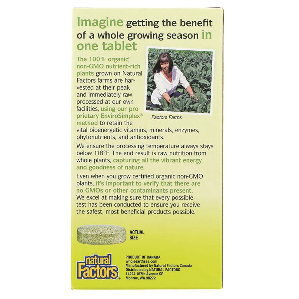 NFC190 | back of Natural Factors supplement box with product information, small farm photo and tablet actual size - Thumbnail