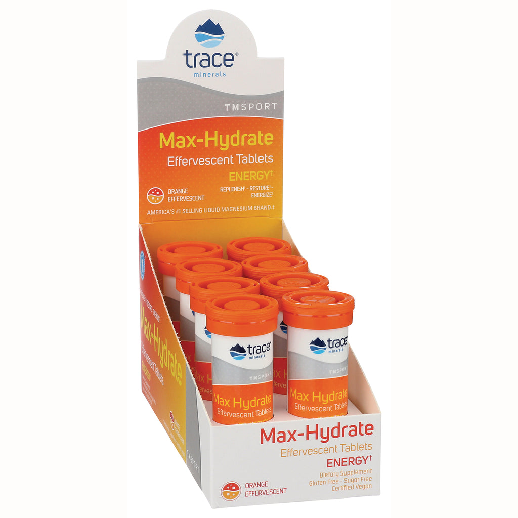 TM078 | Trace Minerals Max-Hydrate Effervescent Tablets, Energy, Orange flavor display pack - Thumbnail