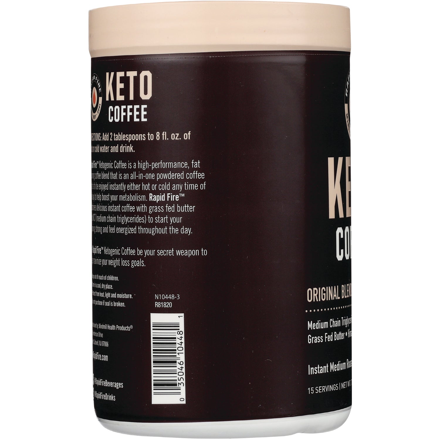 RPF002 | back label of keto coffee canister showing product text and barcode