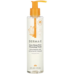 DE042 | DERMA E Acne Deep Pore Cleansing Wash pump bottle, Active Salicylic Acid with Tea Tree Oil + Chamomile, 6 FL OZ