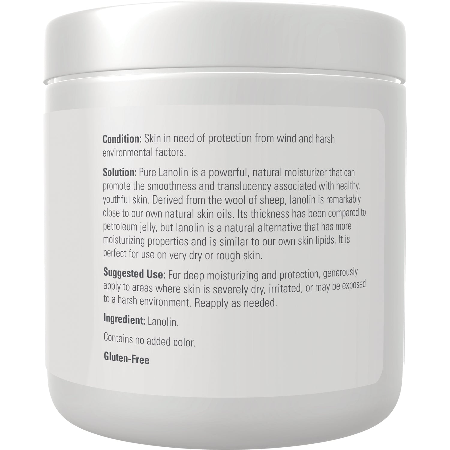 NWF440 | Back label showing condition, solution, suggested use, ingredient Lanolin and Gluten-Free note