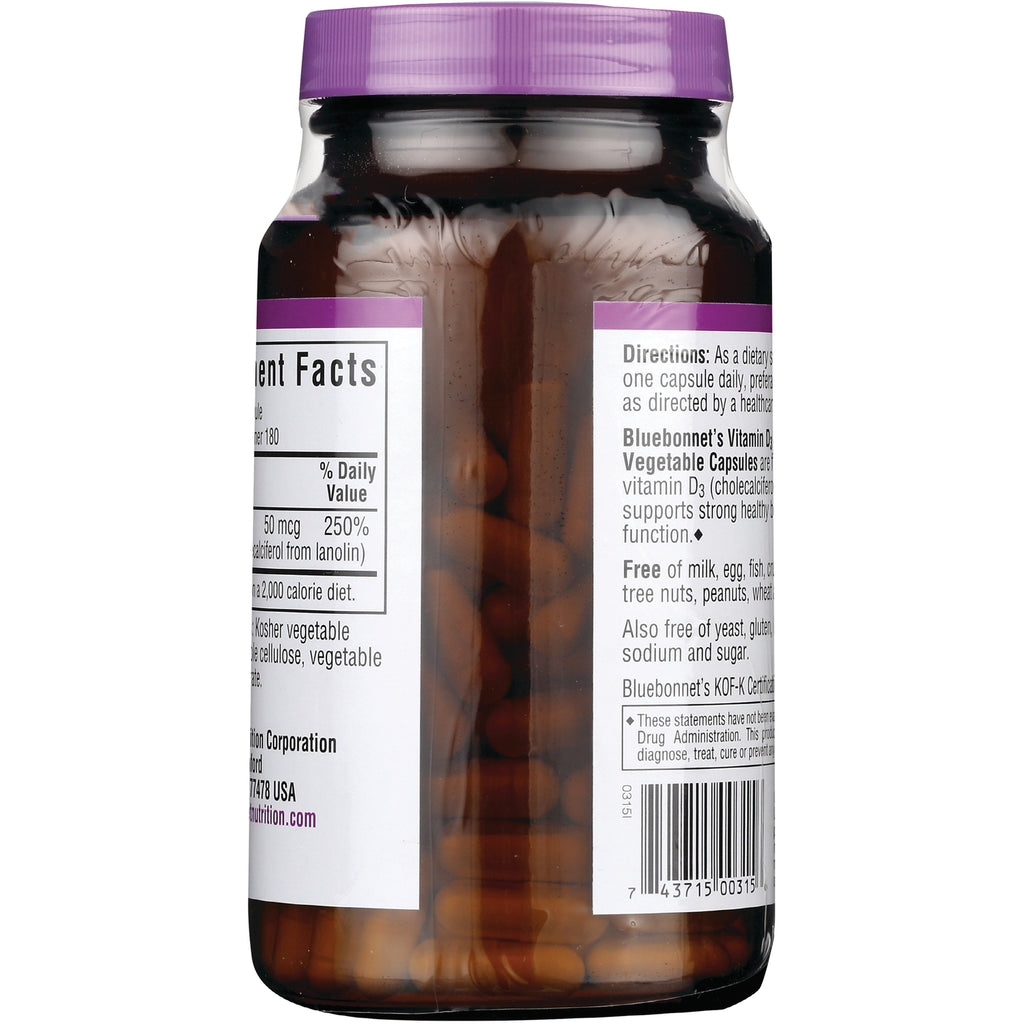BLU129 | Back label showing supplement facts, directions, barcode and vegetable capsules visible through brown bottle - Thumbnail