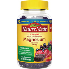 NTM134 | Nature Made Magnesium glycinate gummies bottle 100 mg per serving, 40 gummies, mixed berry