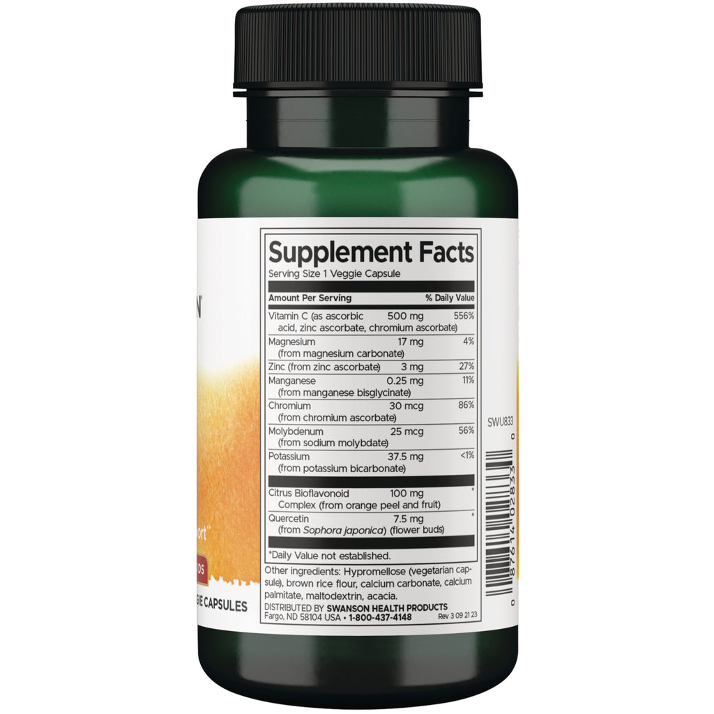 SWU833 | Supplement Facts panel for veggie capsule with vitamin C 500 mg, magnesium, zinc, chromium - Thumbnail
