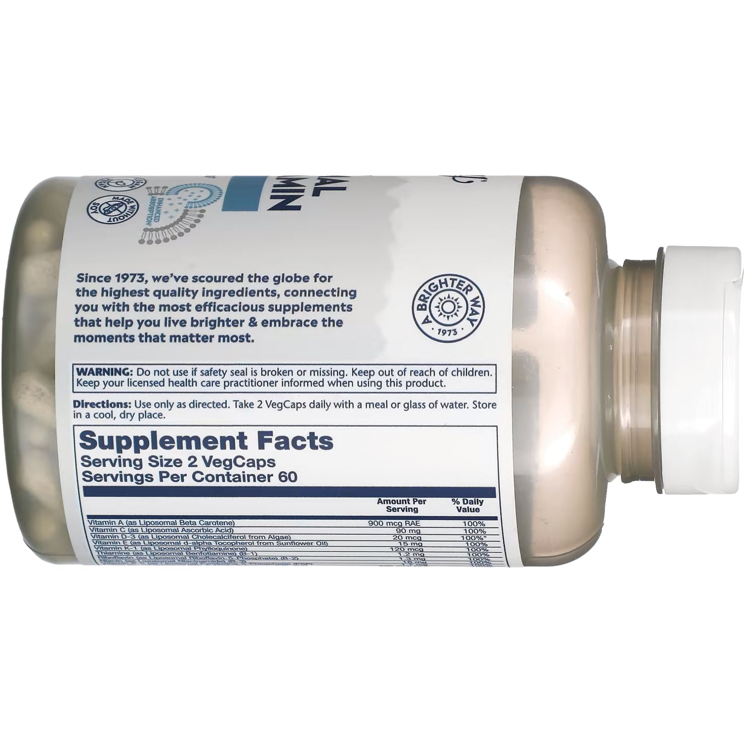 SLR494 | Supplement bottle back label with Supplement Facts, directions, and warning