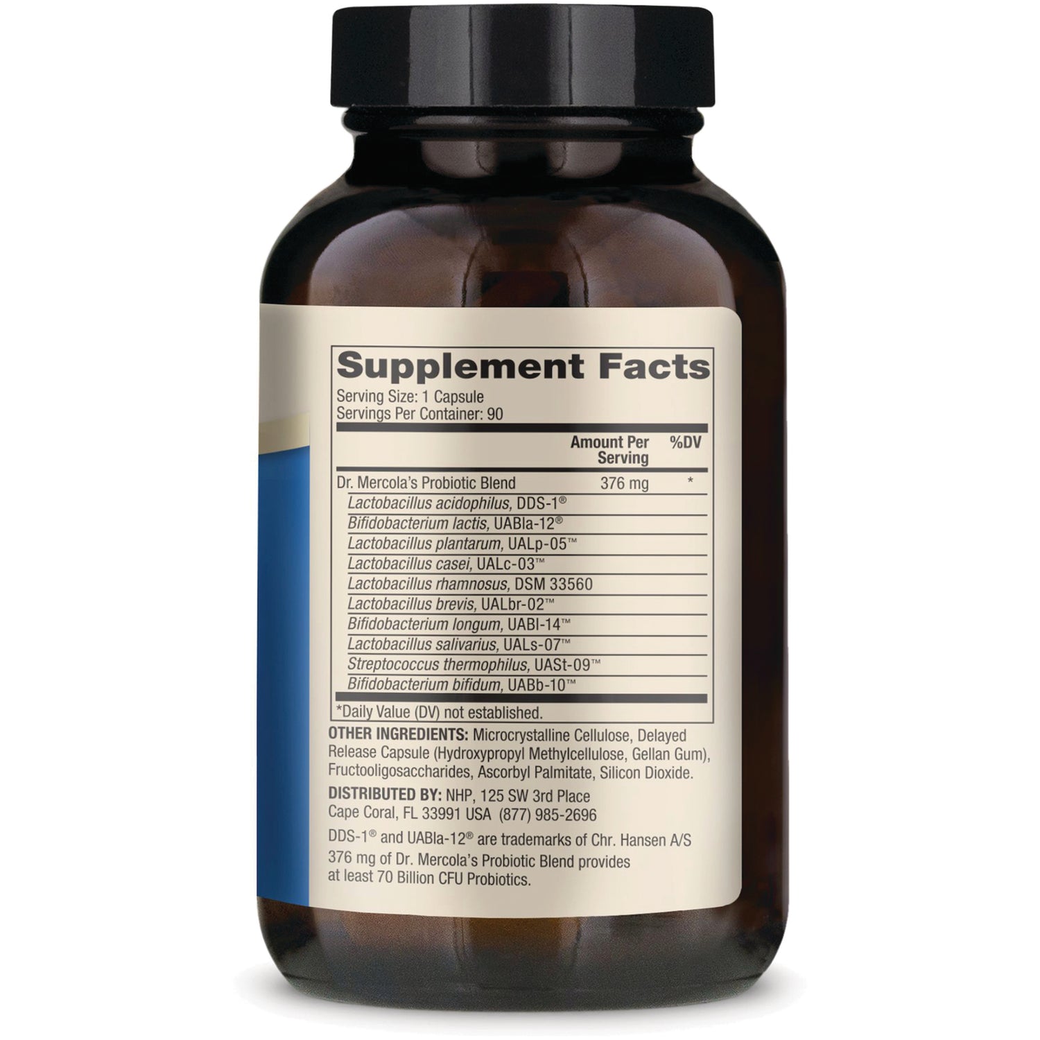 MRC094 | bottle back showing Supplement Facts panel and ingredients for probiotic capsules