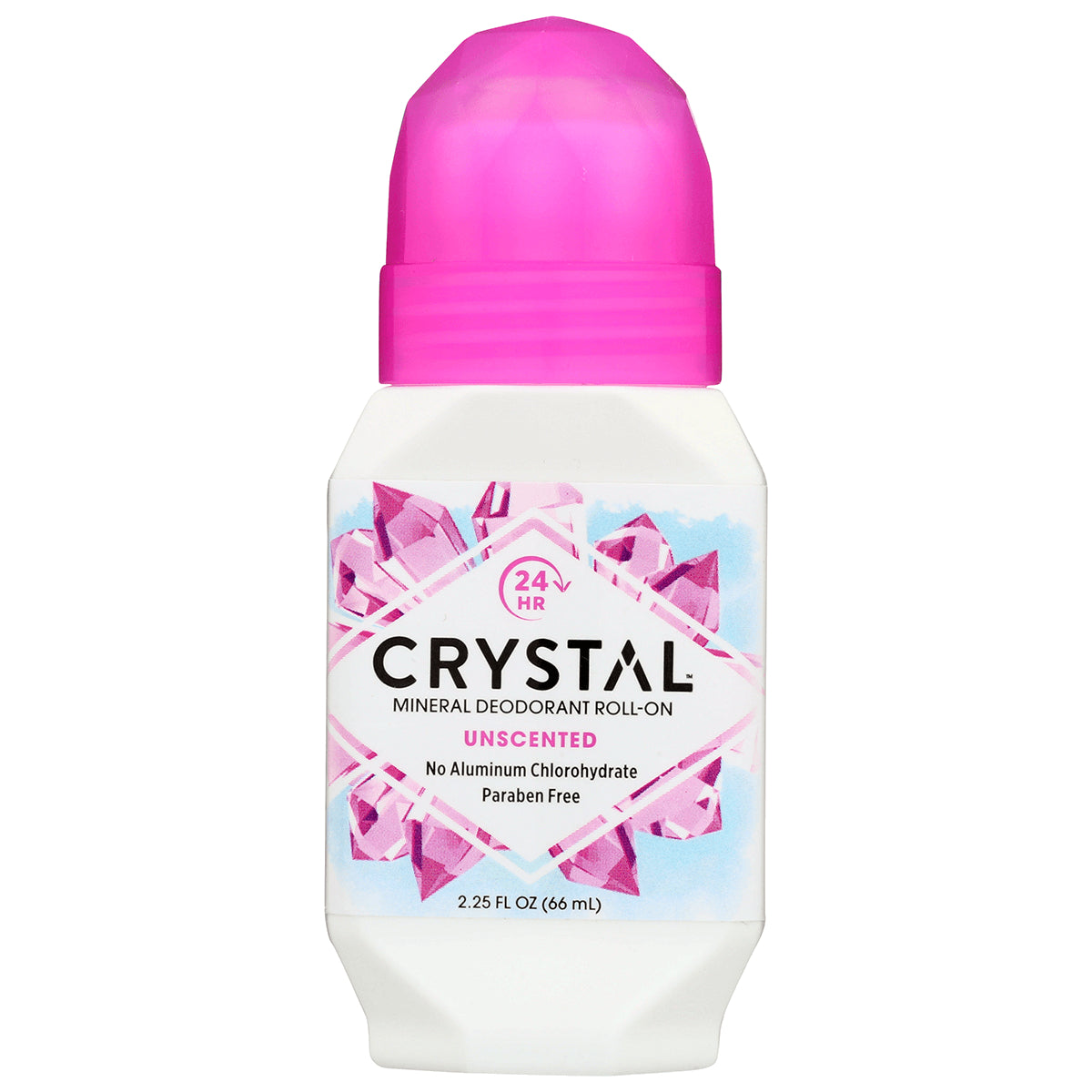 CRY005 | Crystal mineral deodorant roll-on unscented with pink cap, 2.25 fl oz