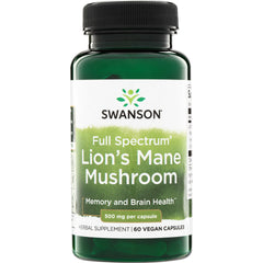 SW1096 | Swanson Full Spectrum Lion's Mane Mushroom, 500 mg per capsule, 60 vegan capsules