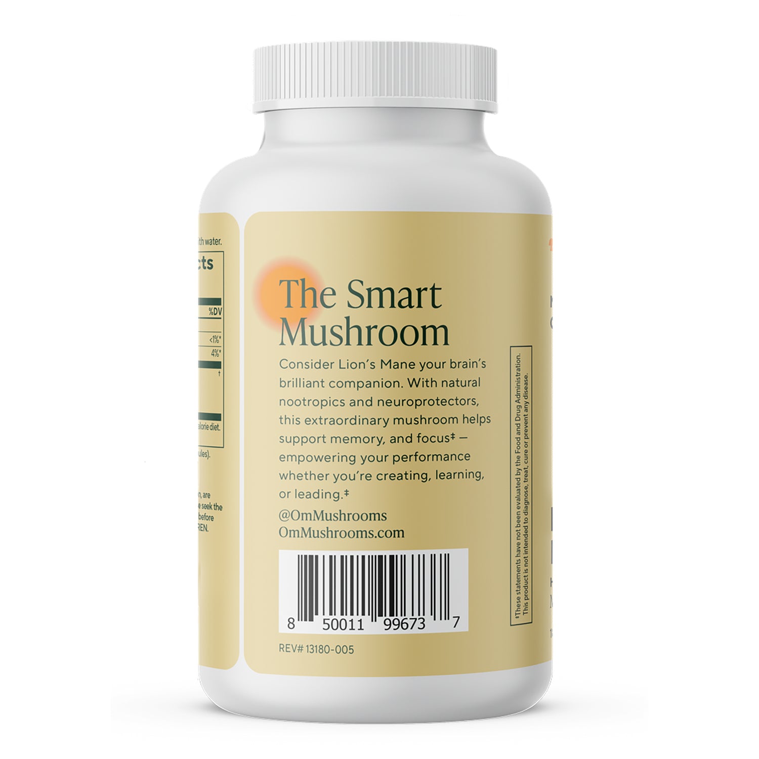 MMX031 | Back label of Lion's Mane supplement bottle showing product information, QR code and value size band