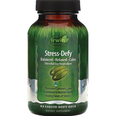 IR083 | Irwin Naturals Stress-Defy green bottle front label showing 84 liquid soft-gels dietary supplement