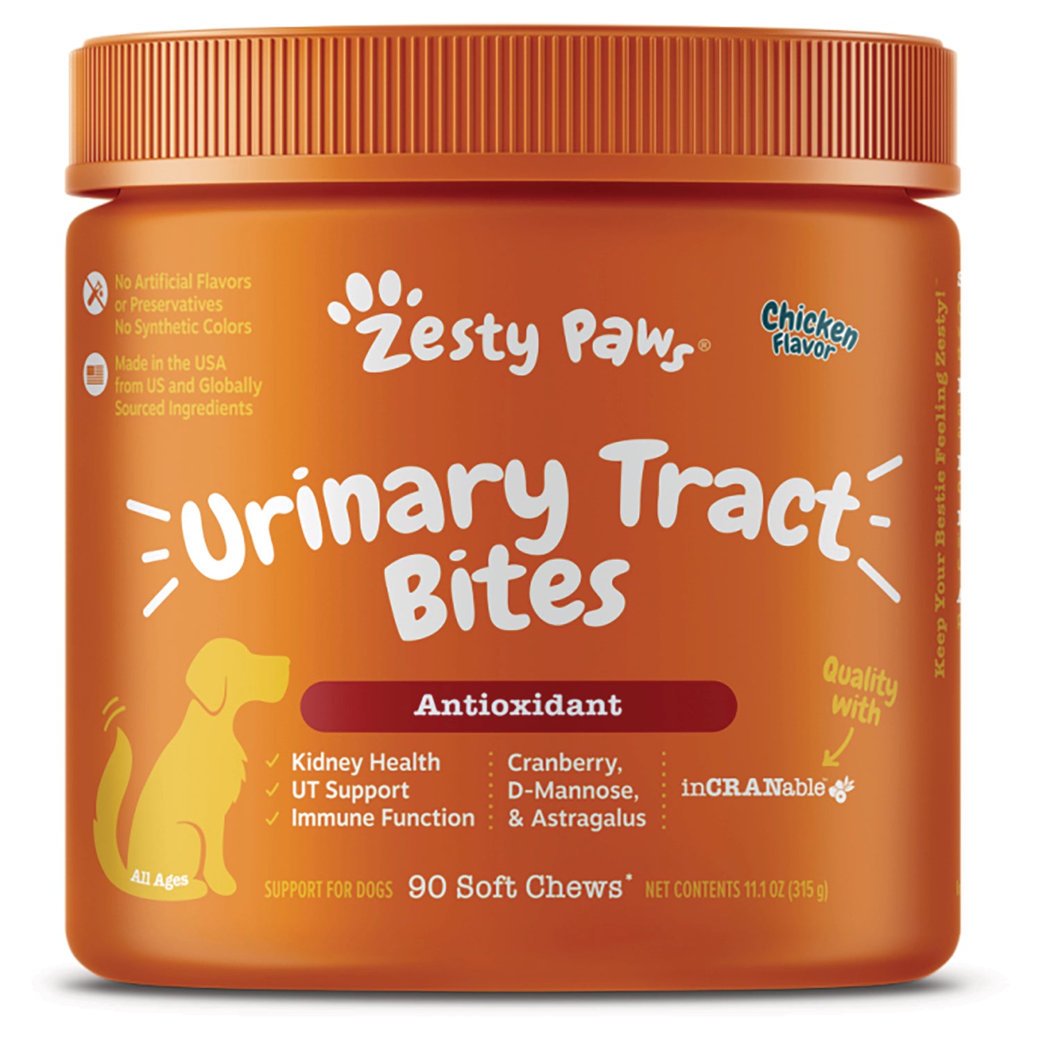 ZPW003 | Zesty Paws Urinary Tract Bites for dogs, chicken flavor antioxidant, 90 soft chews