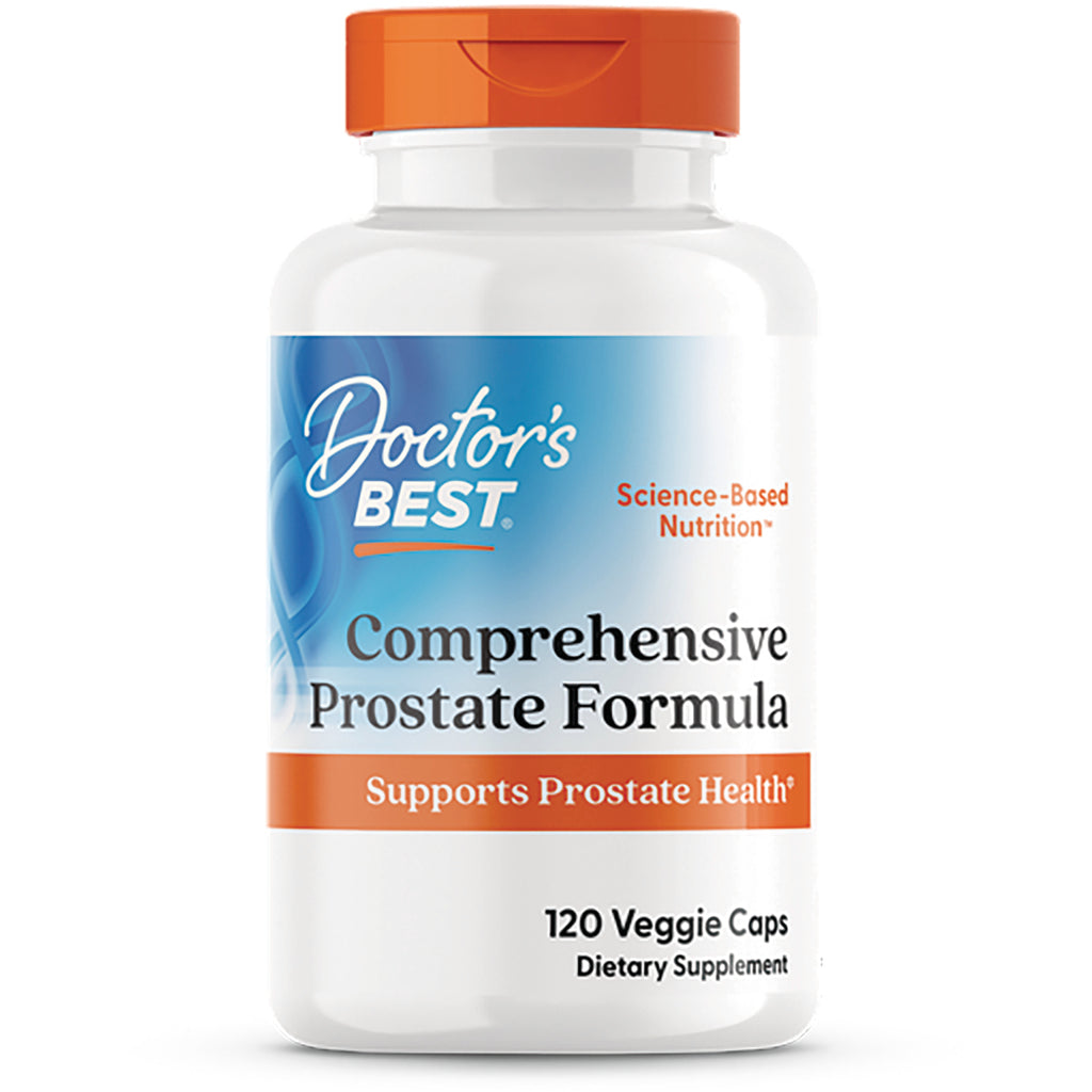 DB168 | Doctor's Best Comprehensive Prostate Formula white bottle with orange cap, 120 Veggie Caps - Thumbnail