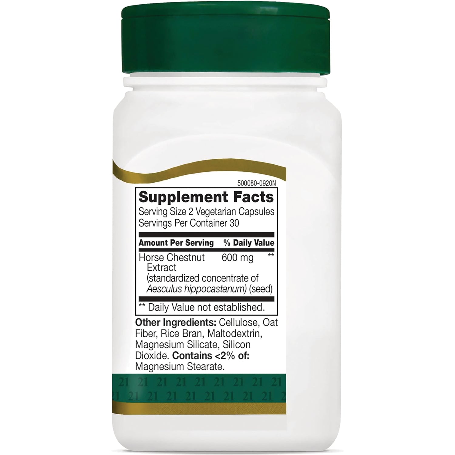 CNT092 | back label with Supplement Facts and ingredients listing for horse chestnut extract 600 mg