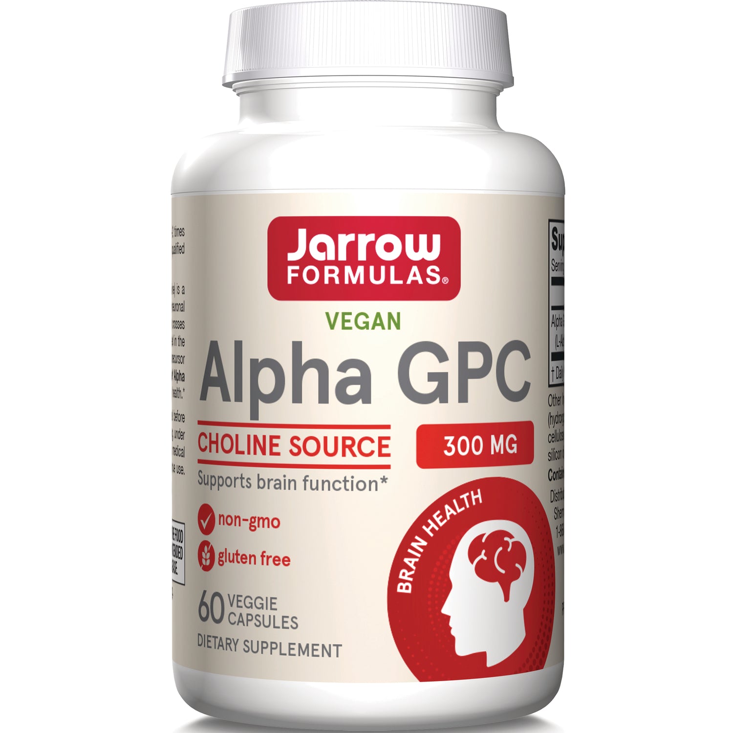 JR183 | Jarrow Formulas Alpha GPC vegan 300 mg bottle, choline source, 60 veggie capsules supports brain health
