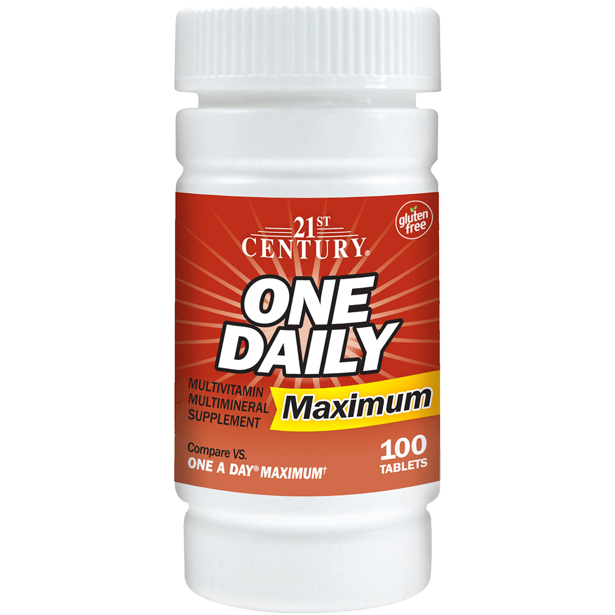 CNT218 | 21st Century One Daily Maximum multivitamin bottle label 100 tablets gluten free