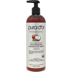 PDO009 | Pura d'or fractionated coconut oil (MCT) carrier oil 16 fl oz pump bottle, front label visible