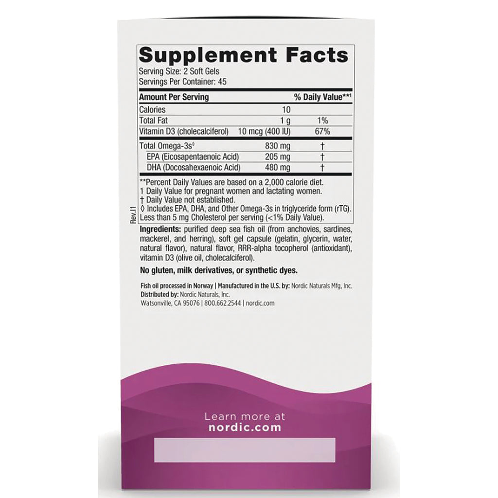 NRN103 | Back of supplement box showing Supplement Facts panel, ingredients list, and nordic.com on purple lower panel - Thumbnail