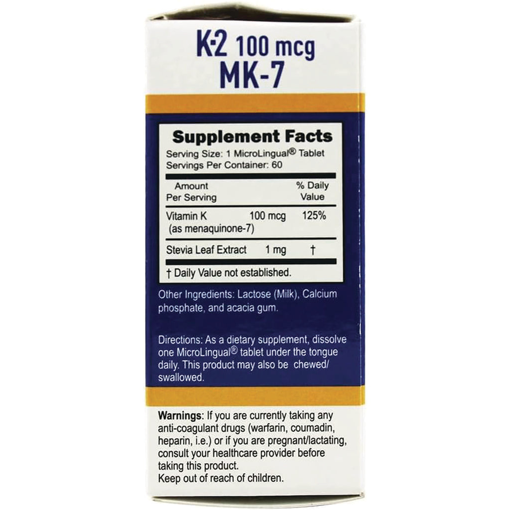 SUS020 | Back panel with Supplement Facts for K2 100 mcg MK-7 - Thumbnail