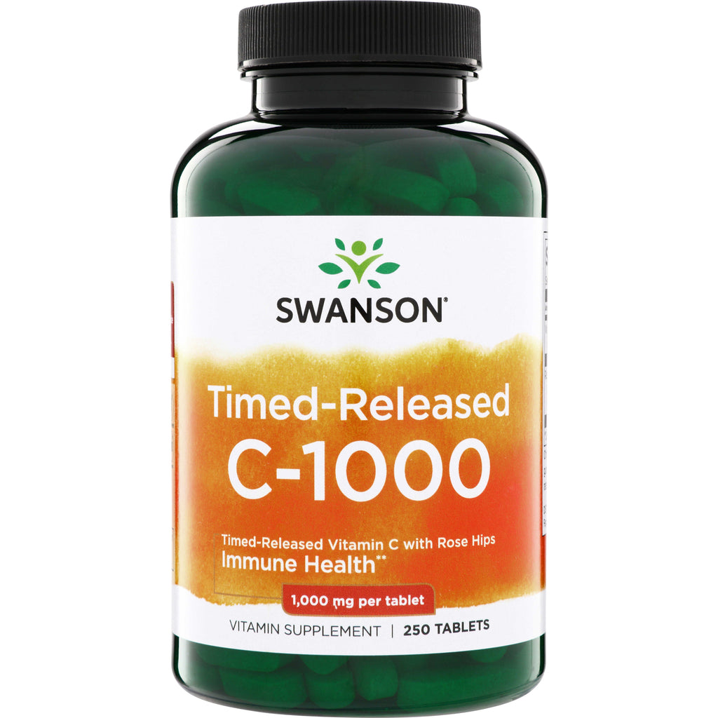 SW098 | Swanson Timed-Released C-1000, 1,000 mg with Rose Hips, 250 tablets bottle front - Thumbnail