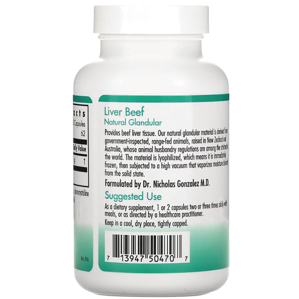 NCL005 | Back label of white supplement bottle reading Liver Beef Natural Glandular with suggested use text and barcode - Thumbnail