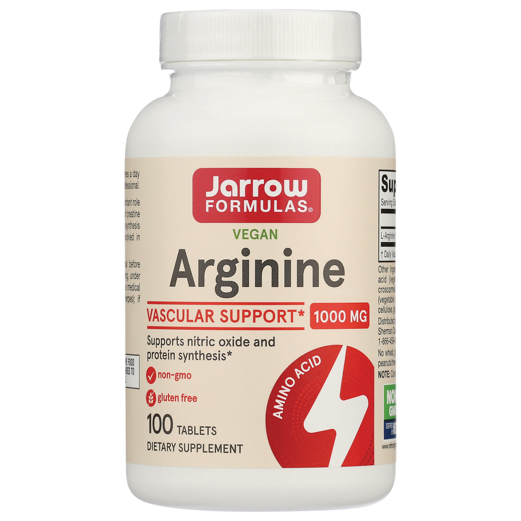 JR026 | Jarrow Formulas vegan Arginine 1000 MG bottle, vascular support dietary supplement, 100 tablets - Thumbnail