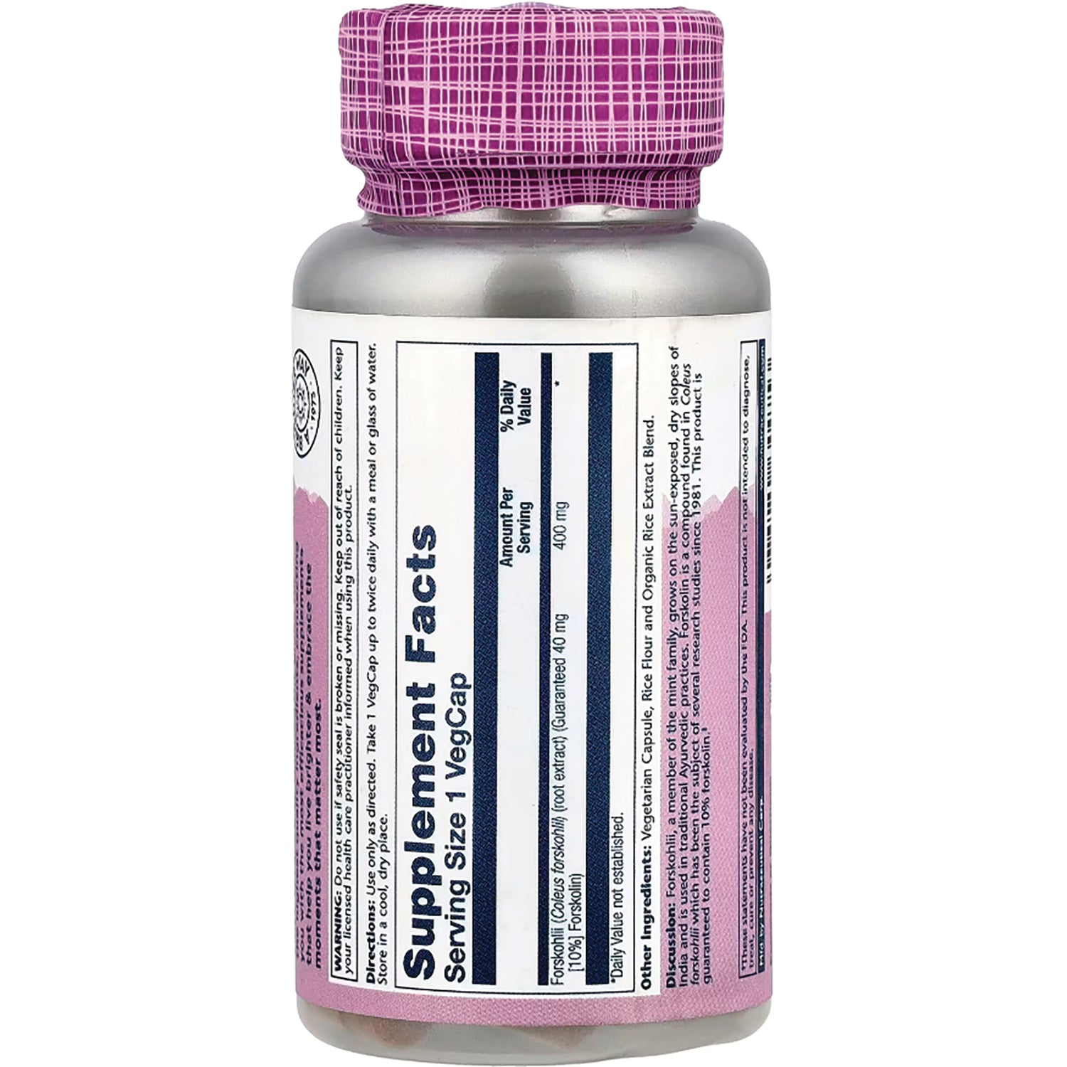 SLR406 | Back of supplement bottle showing Supplement Facts panel and Serving Size 1 VegCap