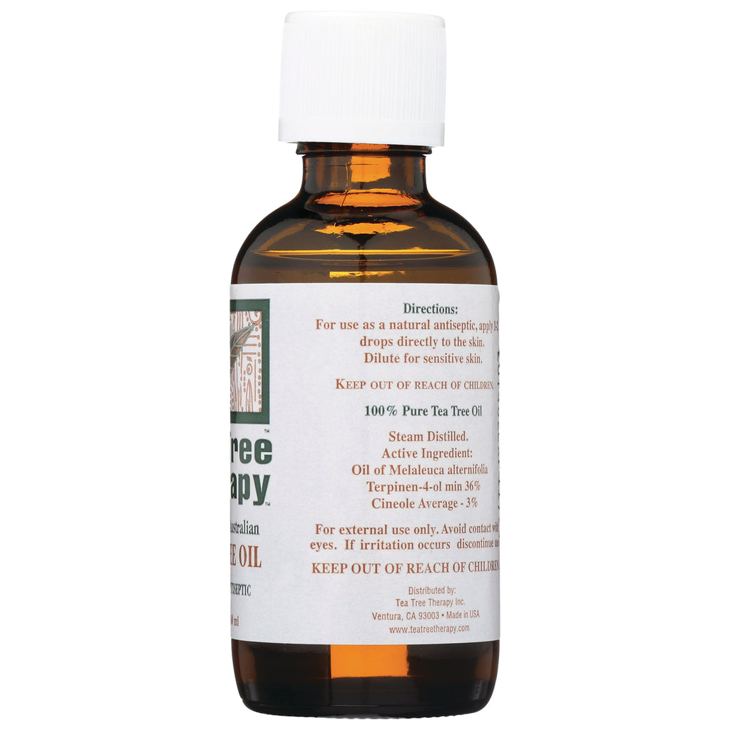 TTT023 | Back label of Tea Tree Therapy 100% Pure Tea Tree Oil bottle with directions and ingredients - Thumbnail