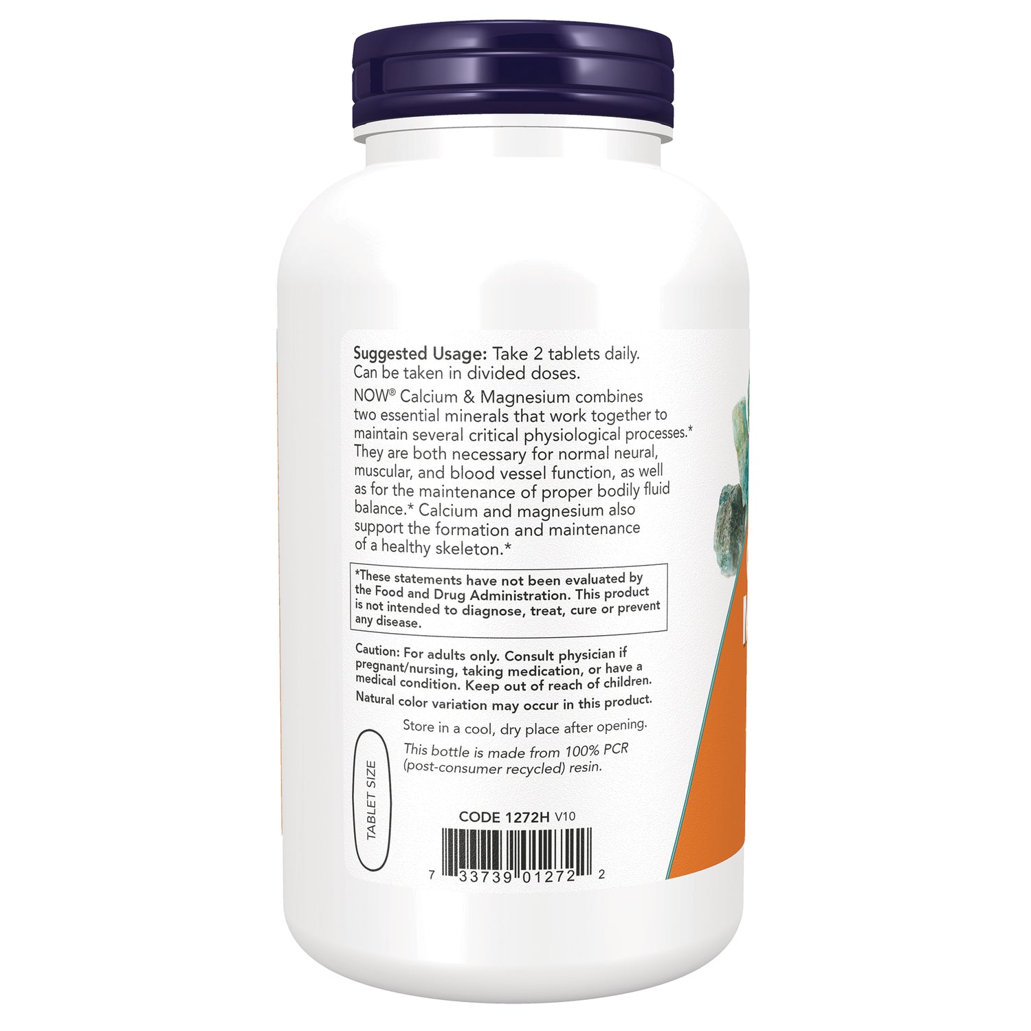 NWF1171 | Back label of white supplement bottle showing suggested usage, warnings and barcode