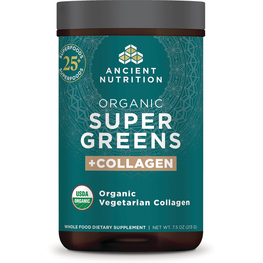 ATN114 | Ancient Nutrition Organic Super Greens +Collagen powder jar label with USDA Organic seal - Thumbnail